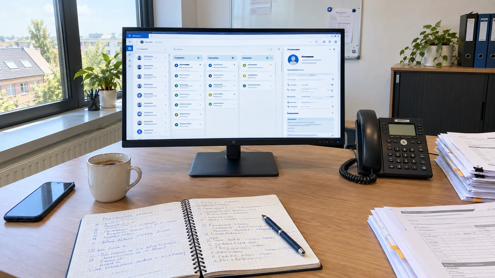 Écran d'un CRM sur mesure ouvert sur le pipeline commercial d'une PME belge