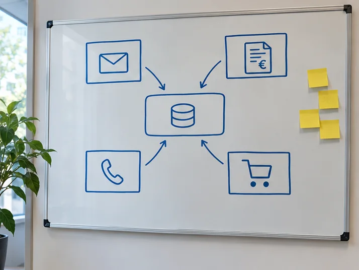 Schéma d'intégration entre un CRM, la facturation Peppol et la messagerie